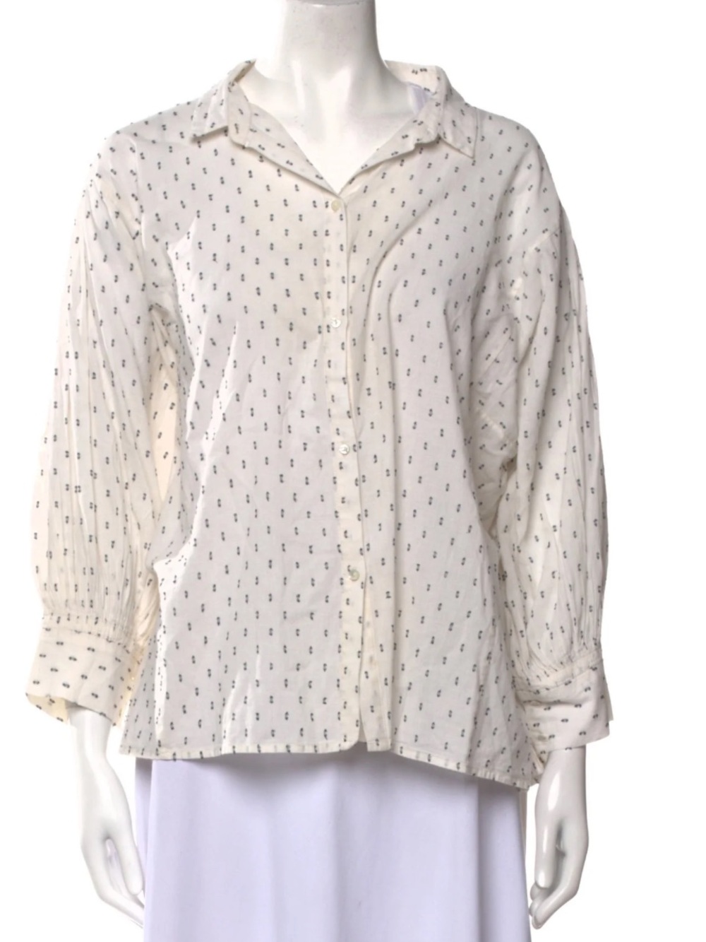 Nili Lotan top cream-colored button-up blouse Geometric embroidered dots size XS